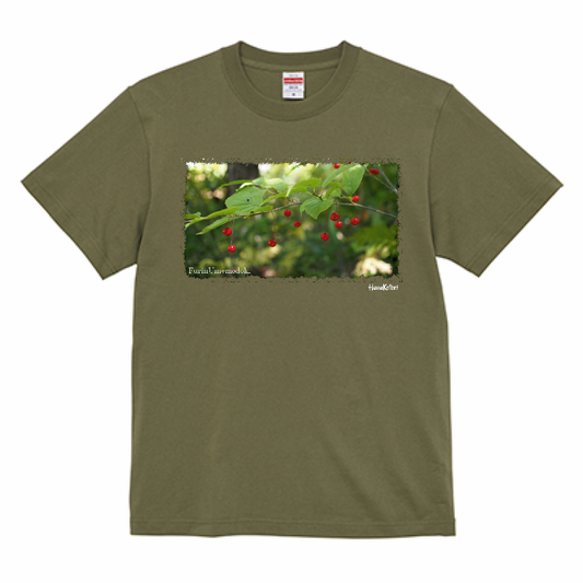 山野草 Tシャツ 【フウリンウメモドキ】（モスグリーン）