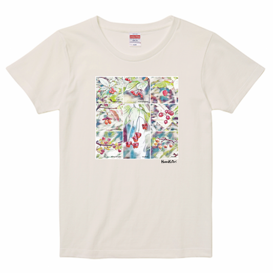 山野草 Tシャツ（レディース）【秋の果実】（バニラホワイト）