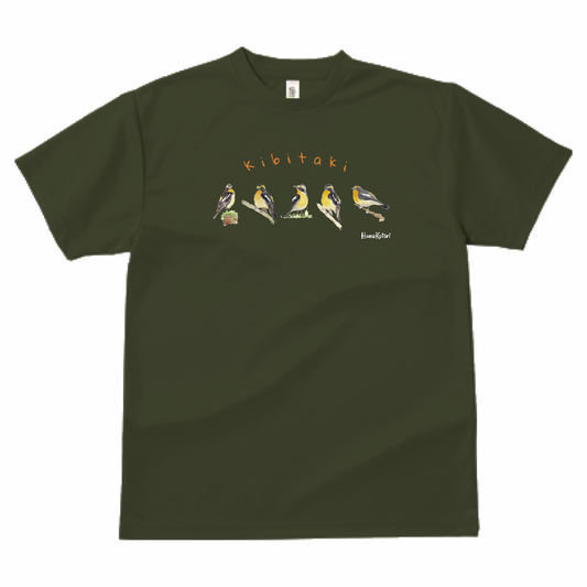野鳥Tシャツ(ドライ)【キビタキ】（モスグリーン）