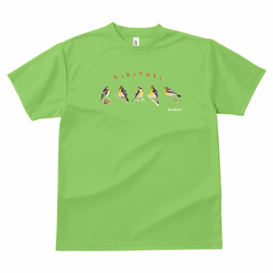 野鳥 Tシャツ（ドライ）　【キビタキ】（ライトグリーン）