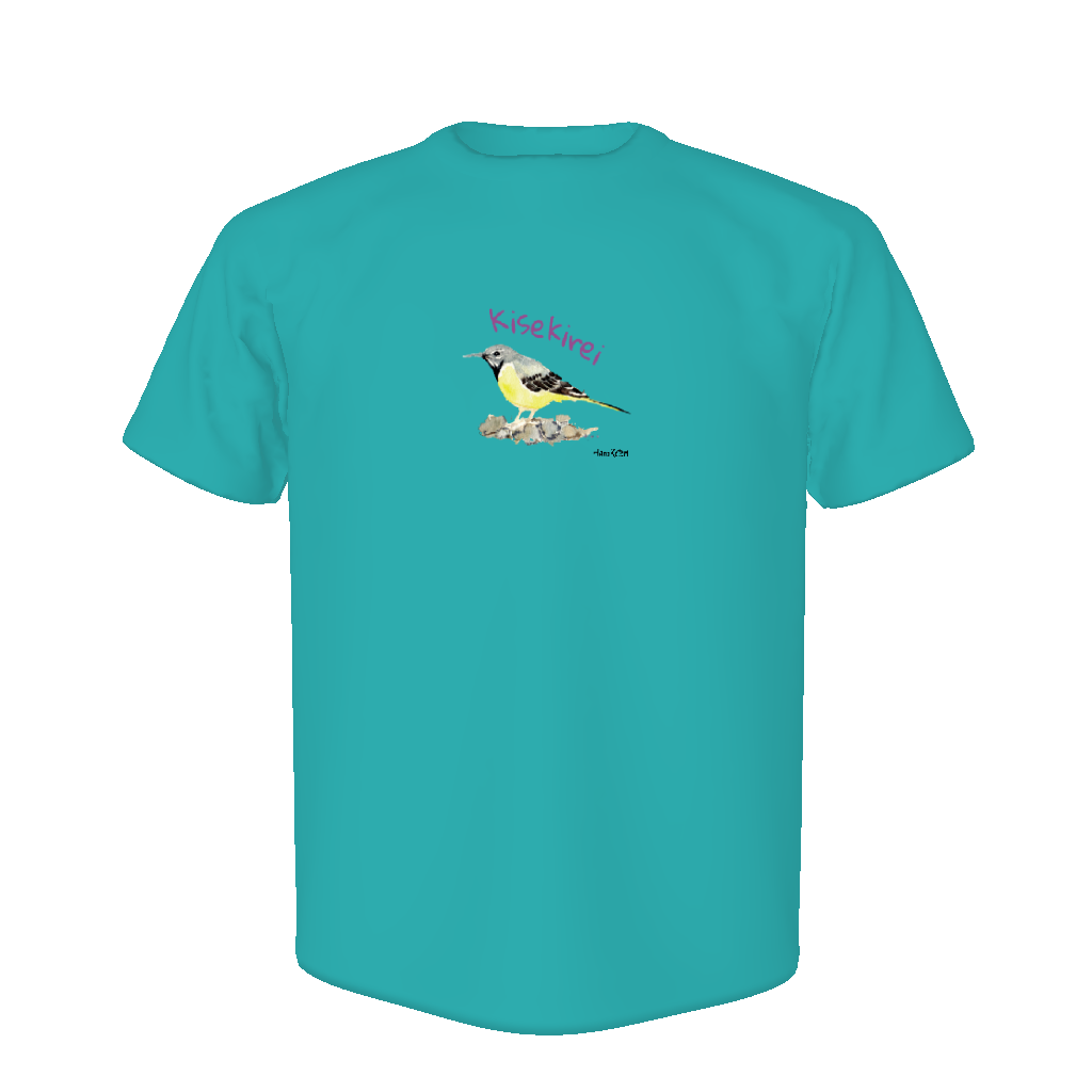 野鳥Tシャツ(ドライ) 【キセキレイ】（ミントブルー）